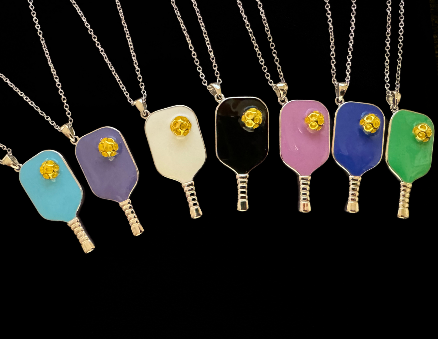 Pickleball Enamel Paddle & Ball Pendant Necklace